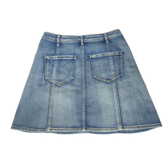 Faded Glory Button Front Denim Mini Skirt Size 6 Faded Mid Rise Stretch Boho - Picture 3 of 7
